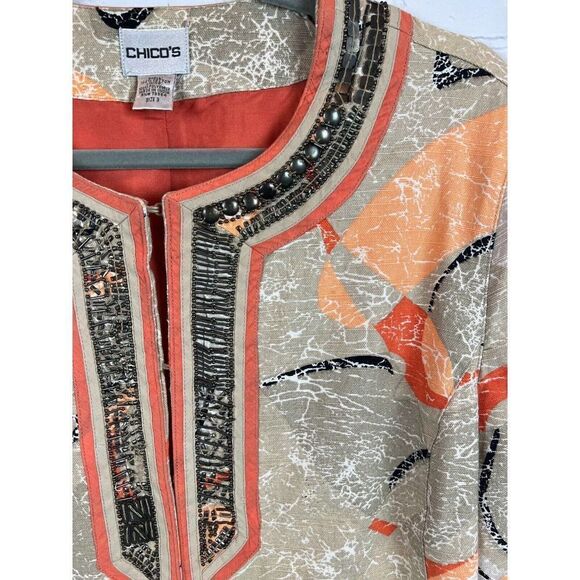 CHICO'S cotton beaded lined 3/4 sleeve jacket blazer size 3 16/18 XL - Picture 3 of 9